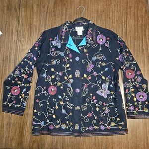 Vintage Embroidered Beaded Floral Blazer in Black Size L